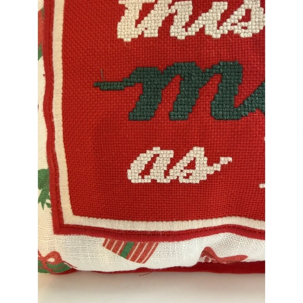 FURBISH Christmas Needlepoint Decorative Throw Pillow 15x11 Snarky